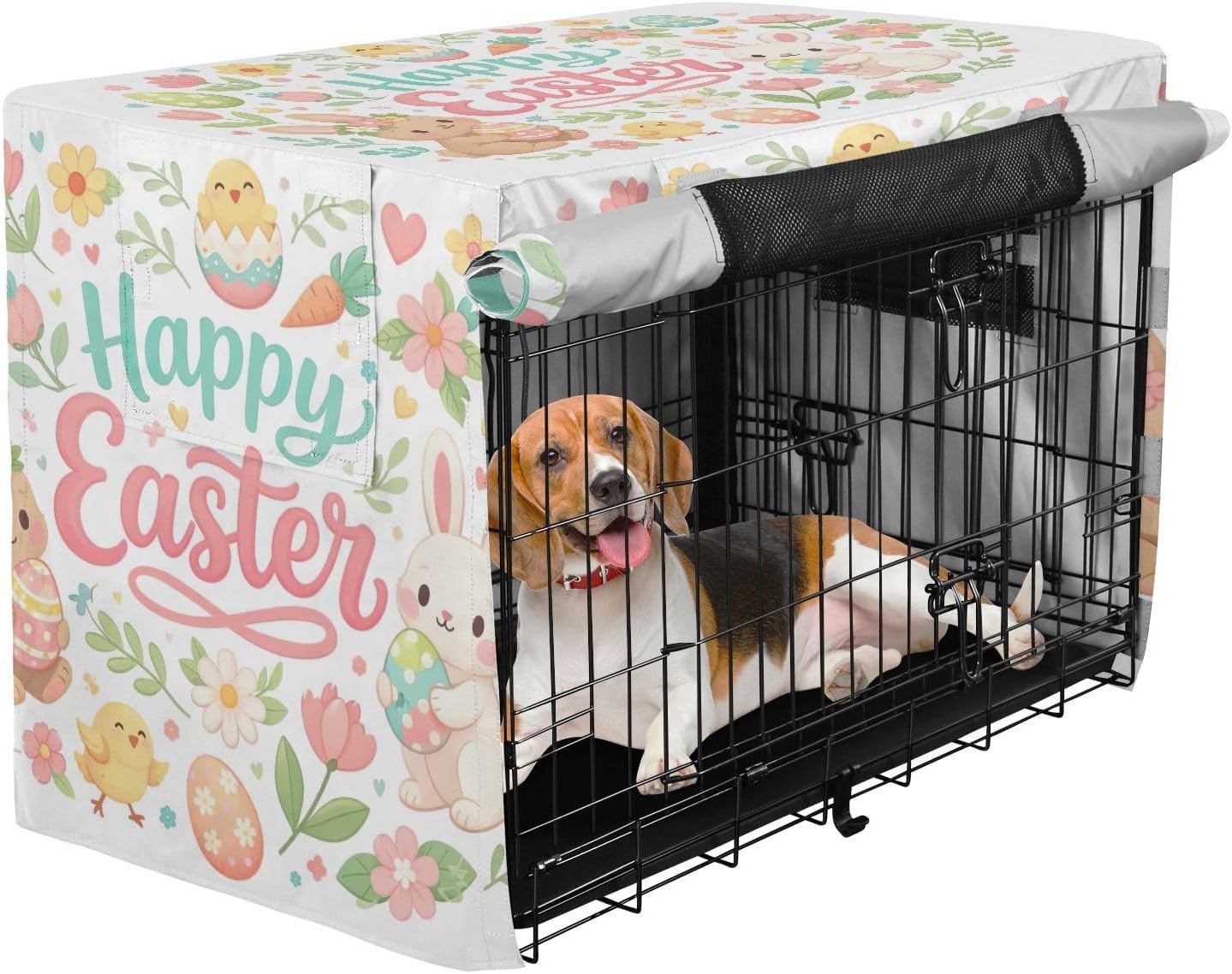 Cute Easter Bunnies Floral Dog Crate Covers Easy to Install, Pet Cage Cover with Openings, X-Large