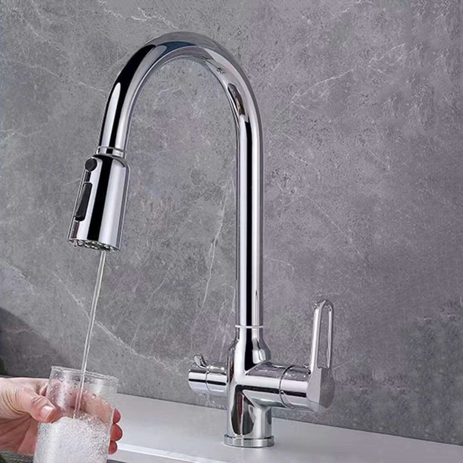 Robinet de cuisine 3 voies eau potable avec douchette pour évier moderne