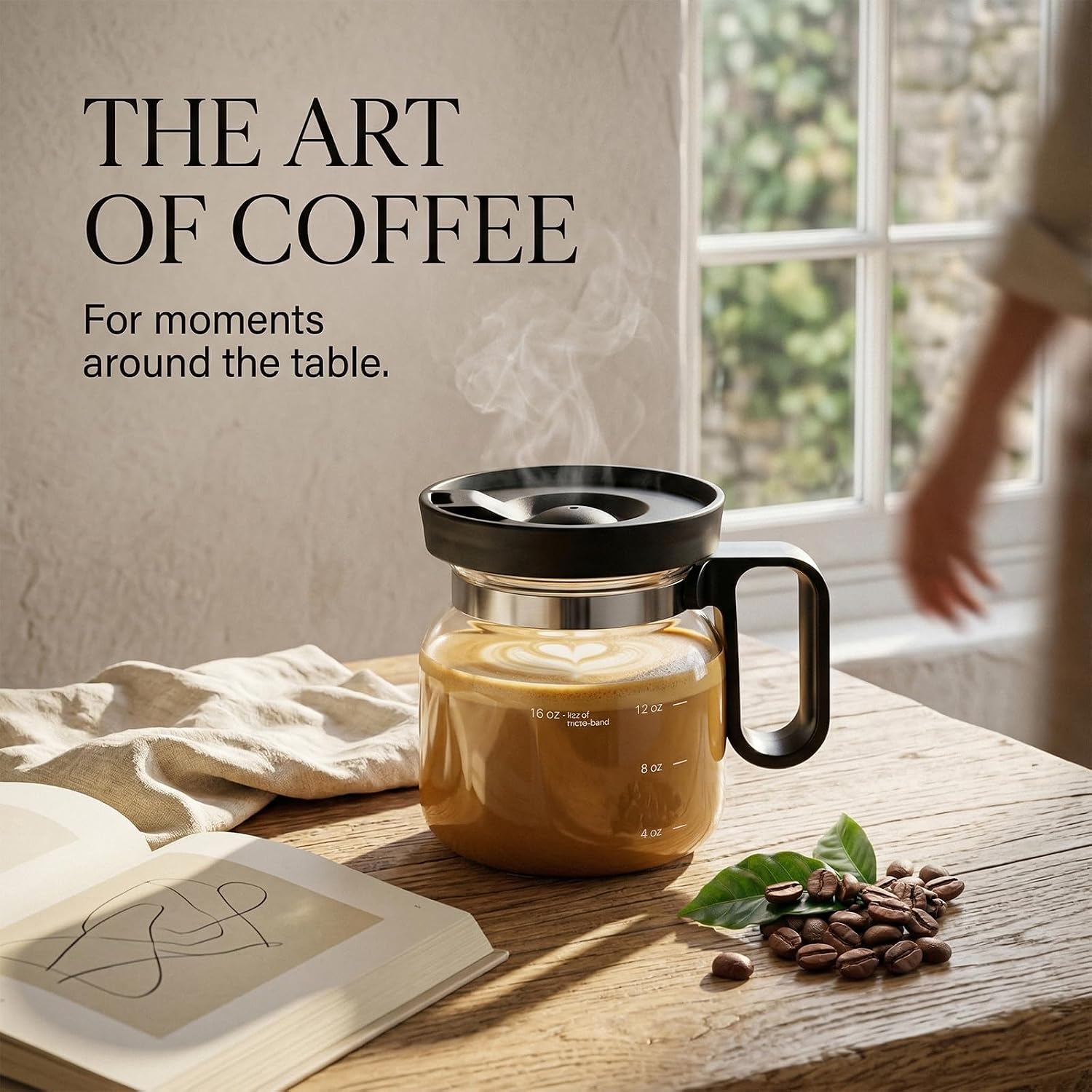 Unique Coffee Pot Mug 16oz with Lid, Glass Coffee Cup Gift for Coffee Lovers, Cute Pour Over Style Mug for Home & Office, Birthday & Holiday Gift