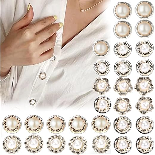 Pearl Buttons Brooch Pins Set 30pcs