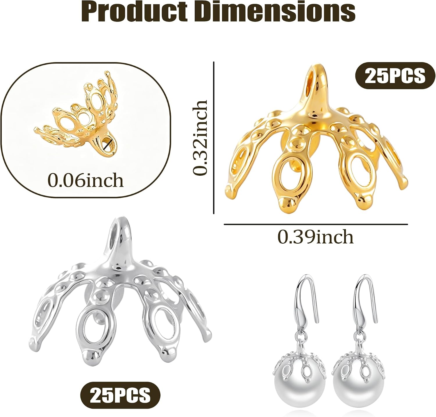 50PCS Bead Caps, Toppers End Cap Bails for Necklace, Flower Bead End Caps for Jewelry Making, Loops 7 Prong Bell Bead Cap Bail End for Earring Bracelet DIY Crafts Necklaces Jewelry
