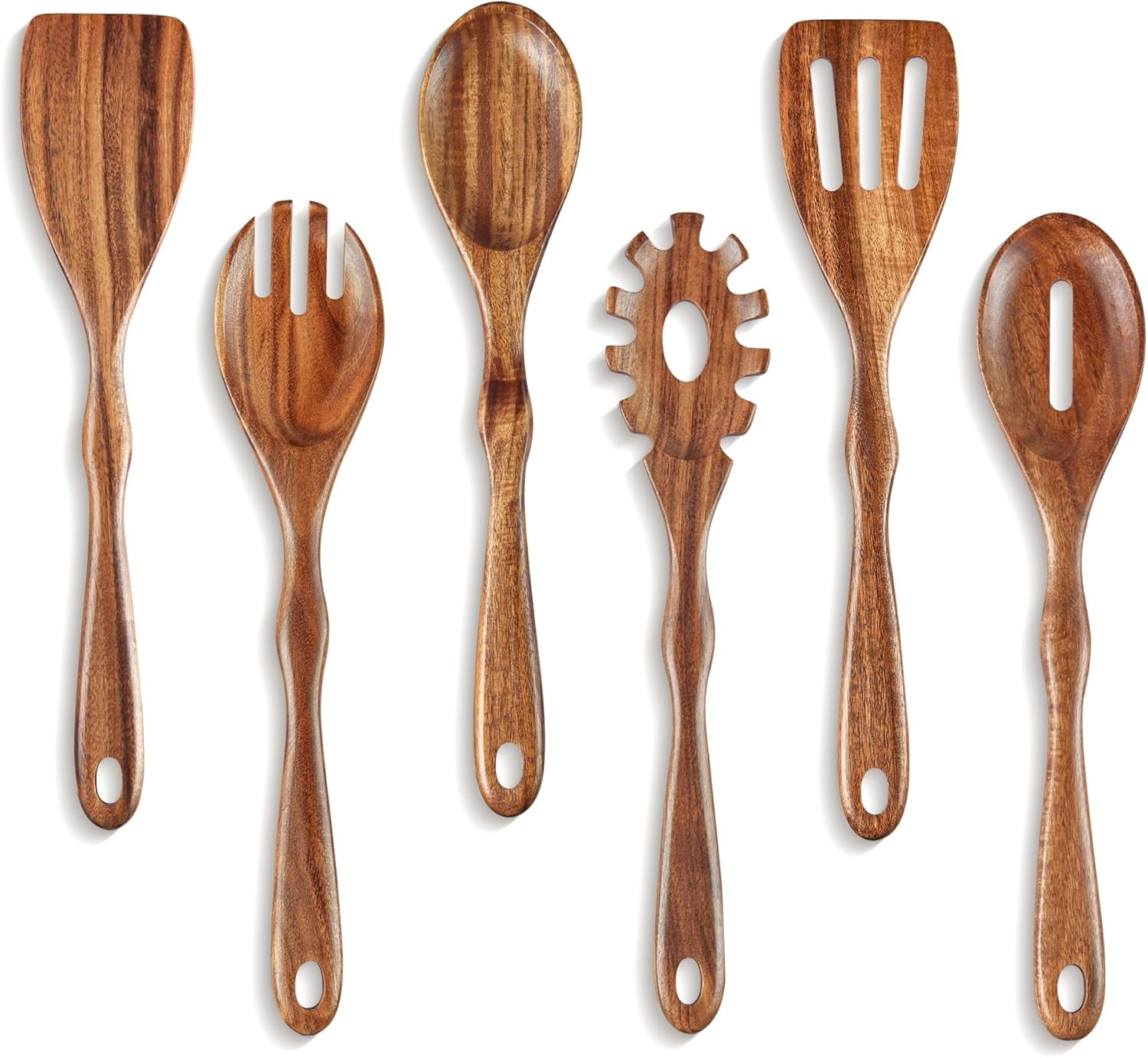 KARRYOUNG Acacia Wooden Spoons for Cooking – 6-Piece Wooden Kitchen Utensil Set with Spatula, Slotted Spoon & Pasta Fork KARRYOUNG Acacia Wooden Spoons for Cooking – 6-Piece Wooden Kitchen Utensil Set with Spatula, Slotted Spoon & Pasta Fork