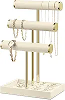 Josmimic Suporte de pulseira organizador de joias – Suporte de veludo barra T de 3 níveis, armazenamento de joias bege para pulseira, colares, relógios