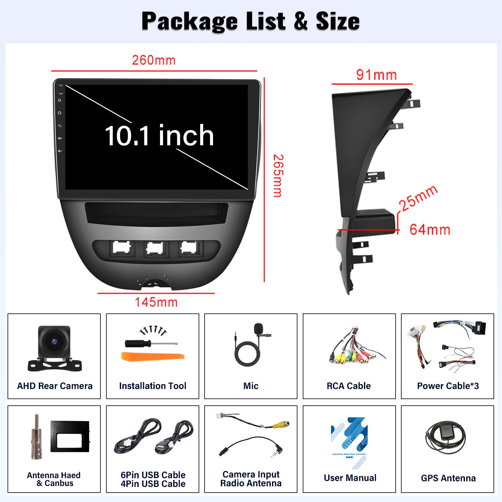 4G+64G GOHHDL Android Autoradio 2Din per Peugeot 107 / Citroen C1 / Toyota Aygo 2004-2014 con Carplay Android Auto, Radio da 10 Pollici con BTGPS Navi WIFI FM/RDS Mirror Link SWC Retrocamera&MIC