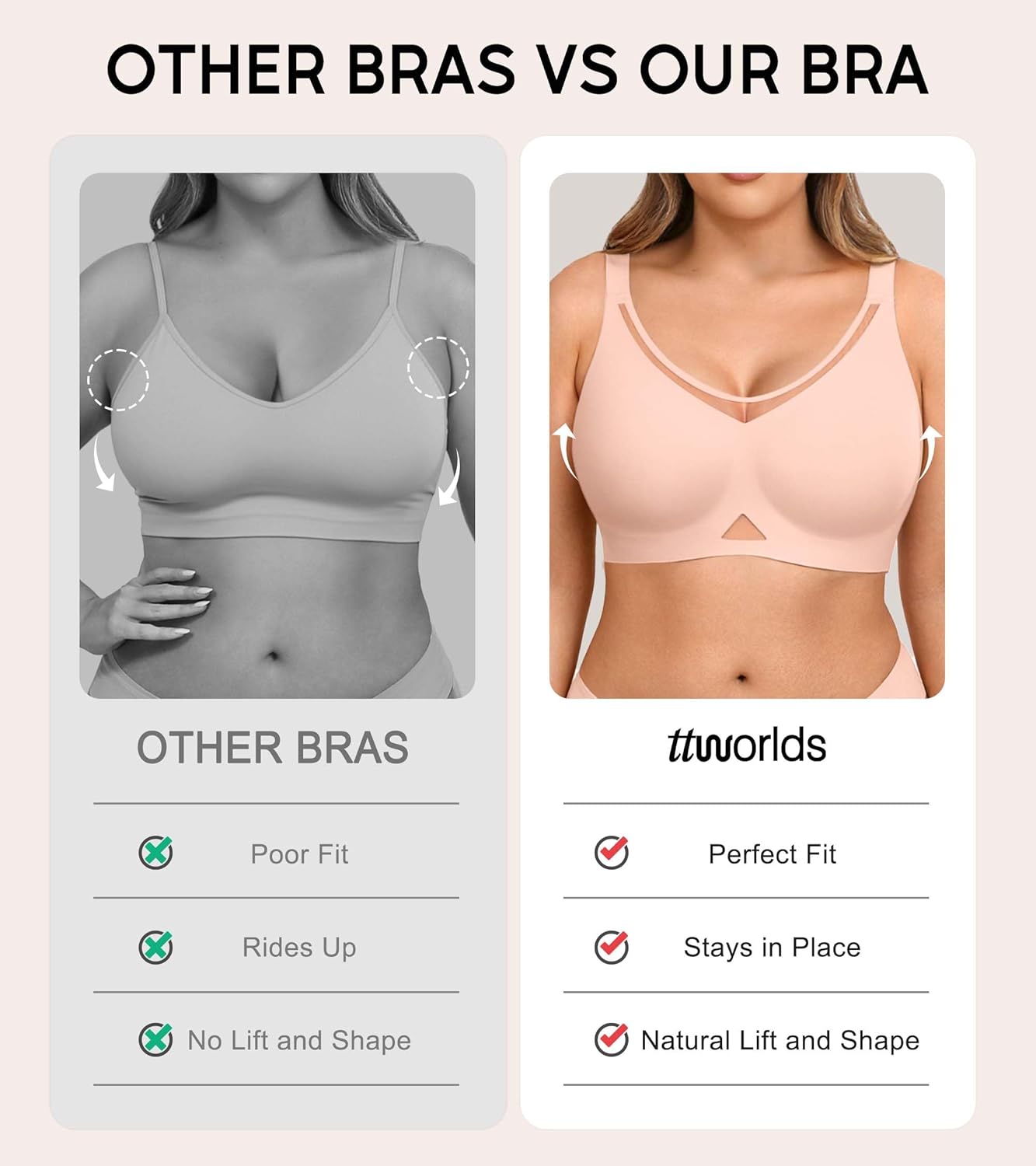 Wireless Bras for Women No Underwire with Support Push Up Comfort Full Coverage Padded Womens Minimizer Bra Plus Size Bralette for Large Breast Pink Large - Image 6