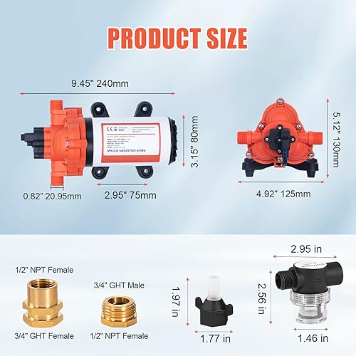 Miniatura 7 de Bomba de presión de agua de 110 V, 4.0 GPM, 50 PSI, alimentación de CA bajo demanda, bomba de diafragma de transferencia de agua autocebante,