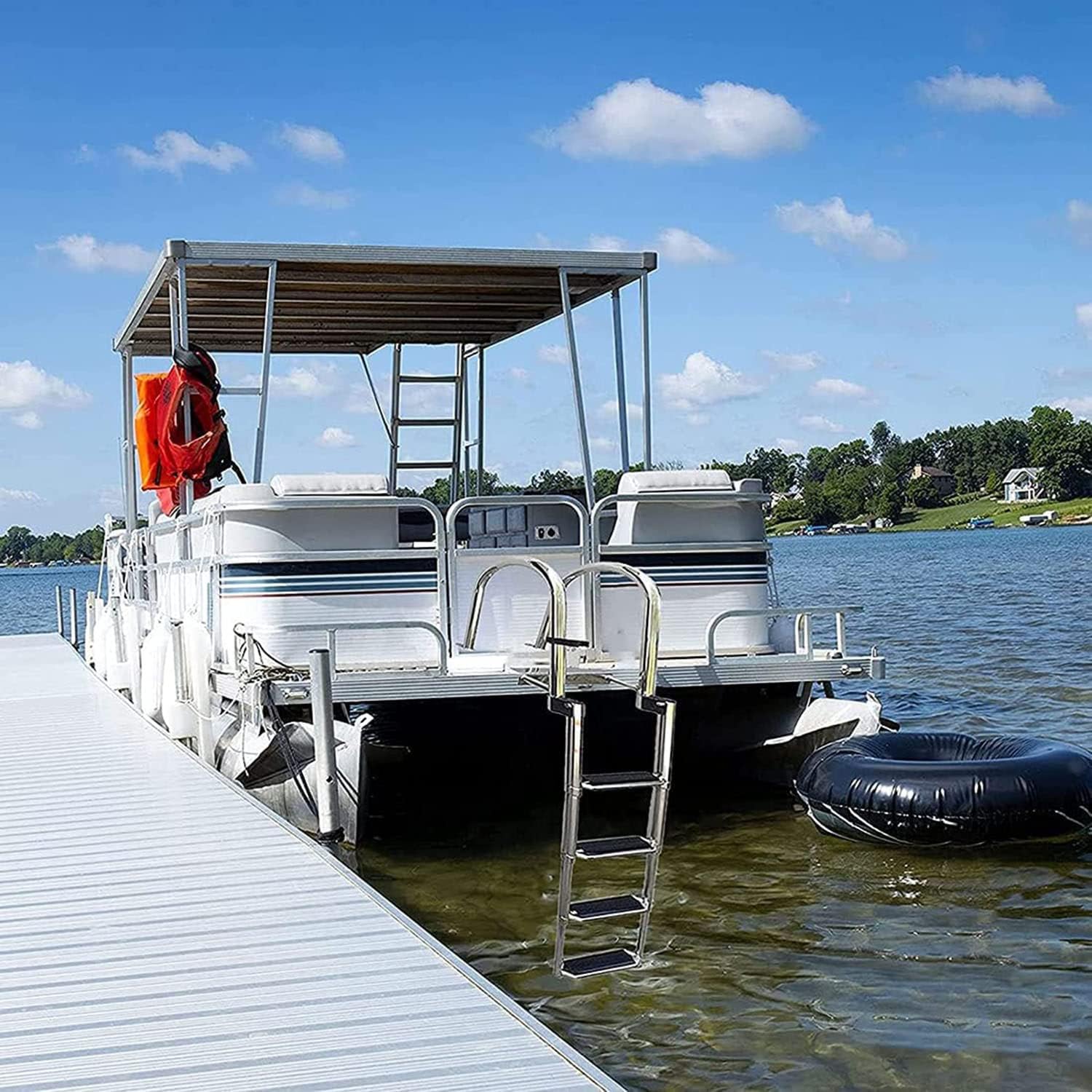 Scala di varo per Yacht, Scala per Barche a pontone a 4 gradini telescopica portante 400 libbre, scaletta Pieghevole per Barche a 4 sezioni, per Piscina per Yacht per Barche