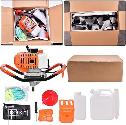 Miniatura 5 de Excavadora de agujeros para postes, barrena de 72 CC a gas con 3 brocas de tierra de 4 pulgadas, 8 pulgadas y 12 pulgadas, 3 varillas de extensión