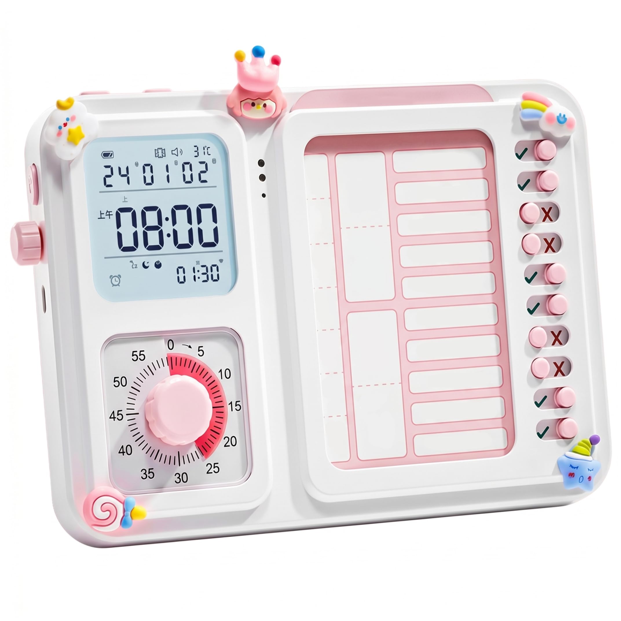 3-in-1 Visual Timer for Kids, Adhd Tool for Kids Adults, Task Timer with Visual Schedule, Chore Chart & Planning Board, Style2