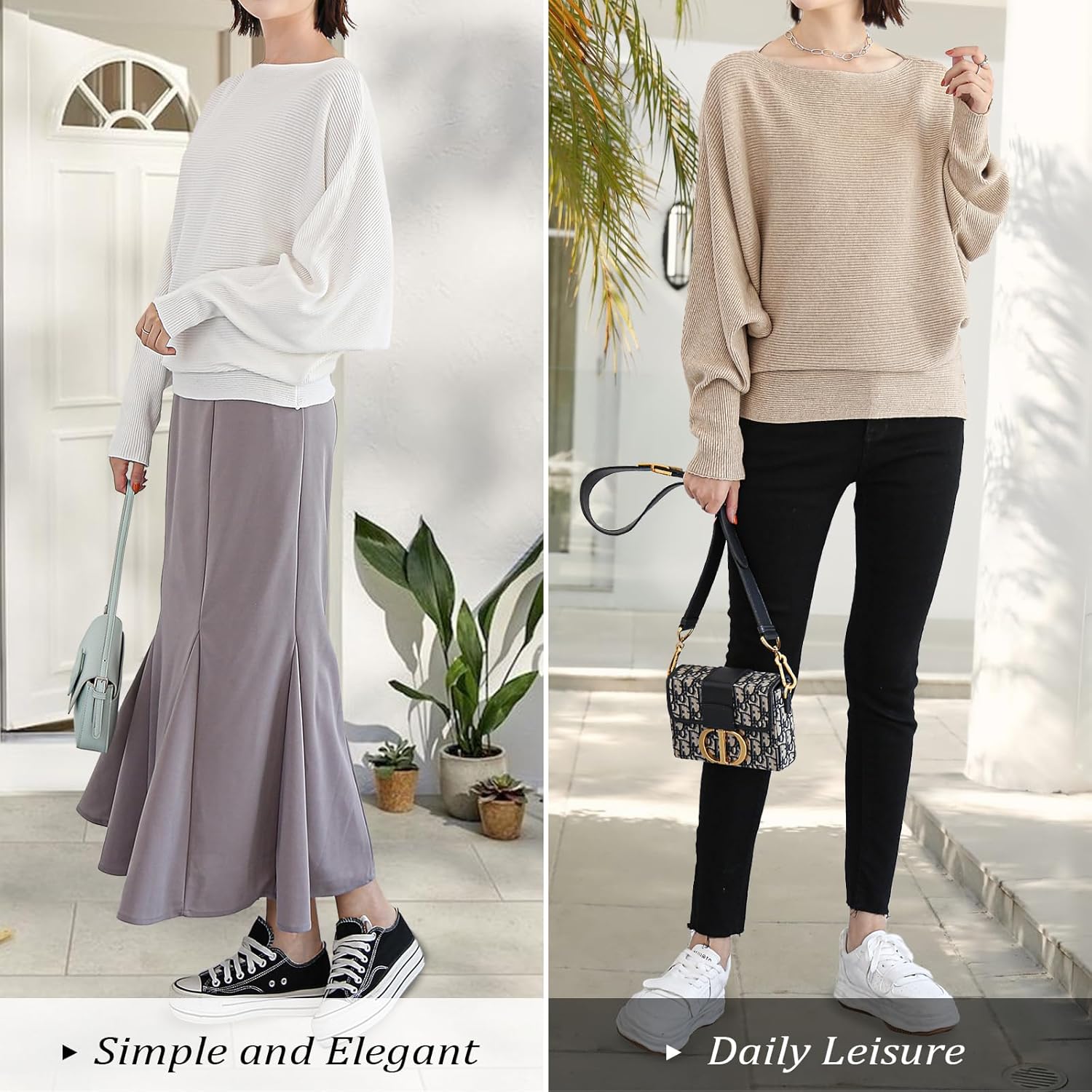 Women's Batwing Long Sleeve Pullover Sweater - Oversize Boat Neck Knitted Ribbed Pullovers with Dolman Sleeve - Image 4