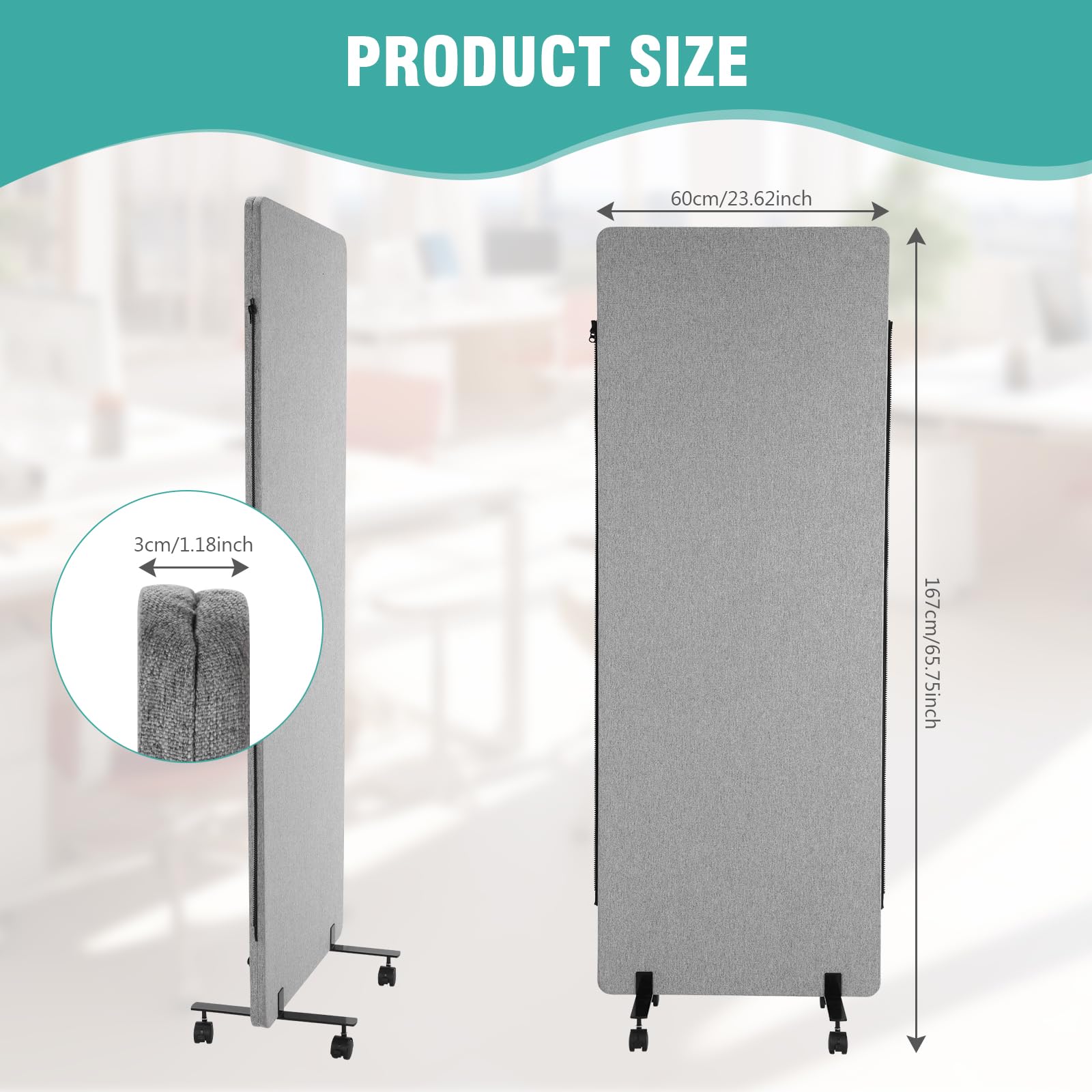 NiLightly Akustischer Raumteiler mit Rollen, Mobile Trennwand, 167,6 x 61 cm, freistehender Sichtschutz für Klassenzimmer, Büro, Studio (Dark Grey) (Light Grey)