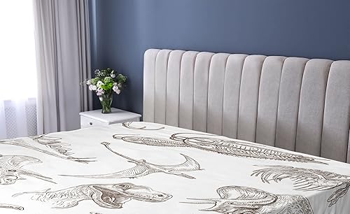 Miniatura 2 de Ambesonne Jurassic - Sábana bajera ajustable, arreglo de varias ilustraciones de dinosaurios, esqueleto de biología histórica, funda de cama con