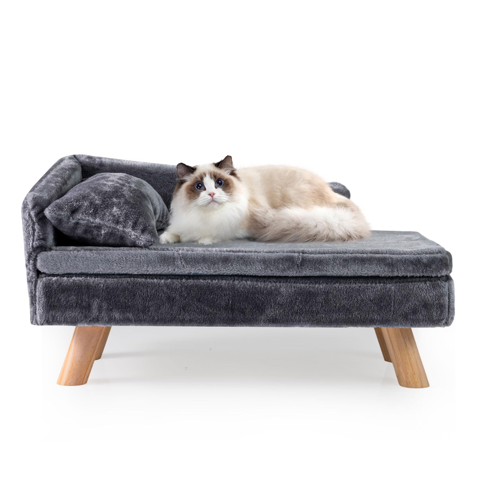 Maxmass Elevated Pet Sofa Bed, Dog Couch with Removable Cushion and Sturdy Wood Legs, Pet Lounge Chair for Dogs Cats (Grey, 71 x 43 x 40cm)
