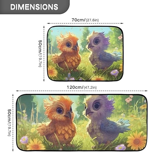 Miniatura 3 de Juego de 2 tapetes de cocina para piso, adorable estampado de pájaro de fantasía, antideslizantes, acolchados, absorbentes de agua, tapetes para