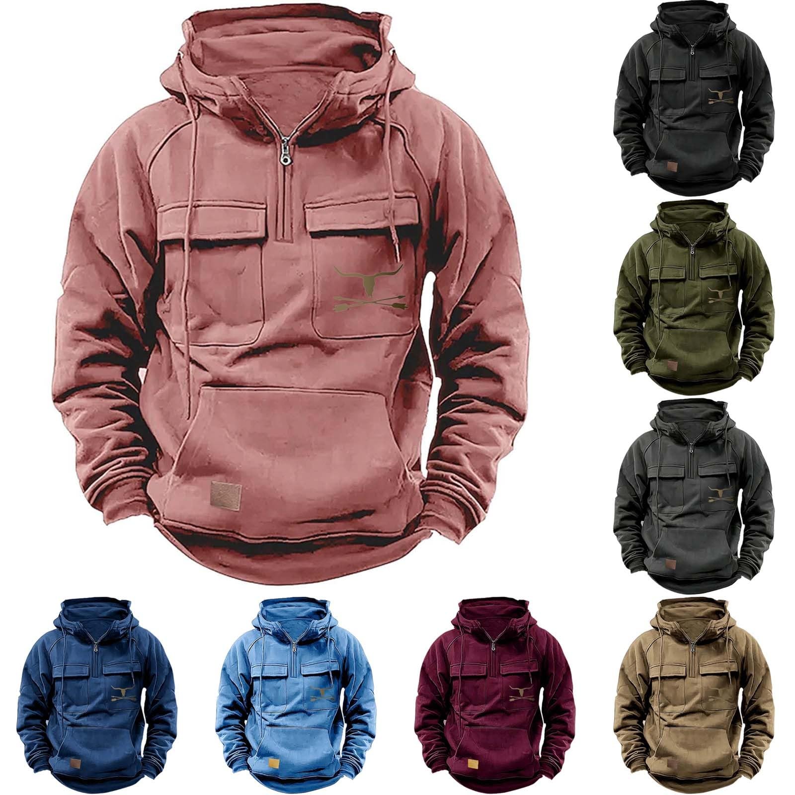 Felpa con cappuccio da uomo, vintage, mezza cerniera, con stampa sportiva | Felpa casual con cappuccio, stile hip hop, stile Y2K, per escursioni e tempo libero