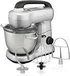 Hamilton Beach 7-Speed Stand Mixer for Baking, 300W, 4 Quart Stainless Steel Bowl, Dough Hook, Whisk, Flat Beater, Splash Guard, Black (63391)