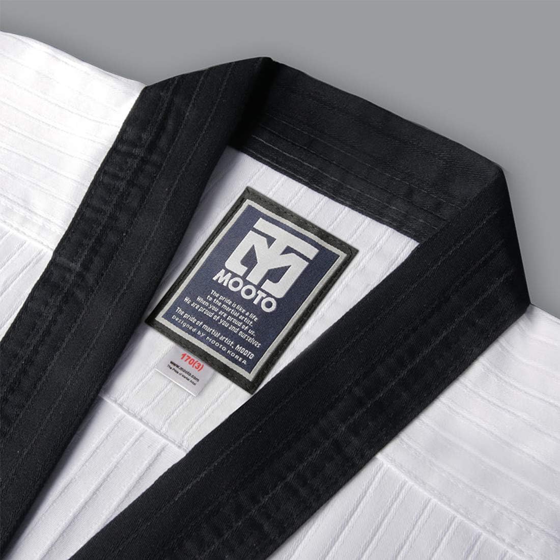 MOOTO Korea Taekwondo 3F Uniform Black Neck for Male TKD MMA Martial Arts Karate Hapkido Judo JIU-Jitsu (200(Height:200~209cm)(6.56~6.86ft))