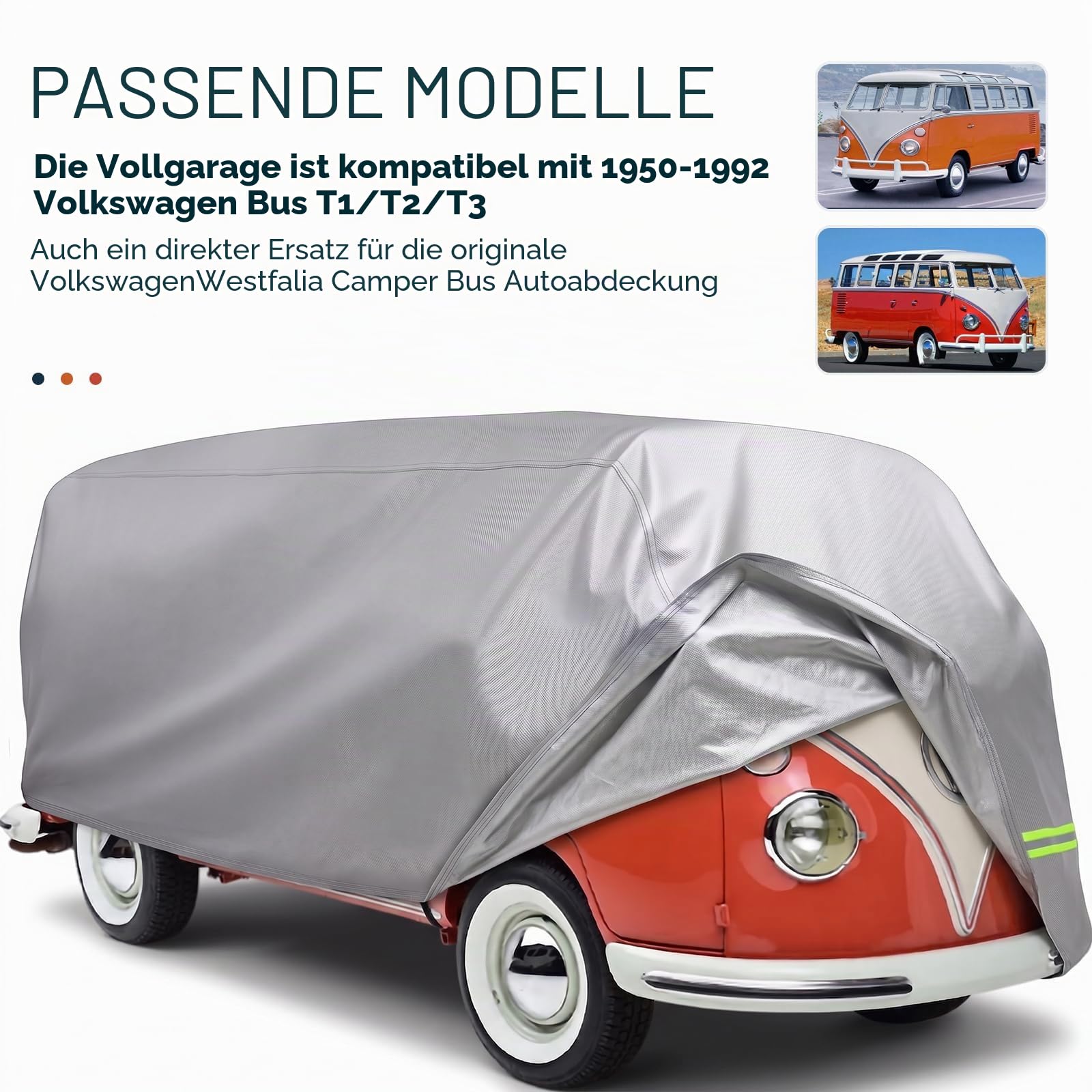 Vollständige Autoabdeckung für VW Bus T1 T2 T3 1950-1992 Multivan Caravelle Transporter, 600D wasserdichte UV-beständig Ganzgarage Auto Abdeckung Bulli Kasten I II III