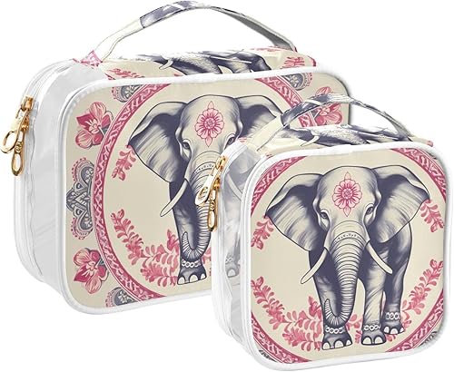 Indian Mandala Elephant Clear Toiletry Bag for Traveling,2 Pack Makeup Cosmetic Bag with Zipper,Travel Bag for Toiletries,Travel Essentials 21214743