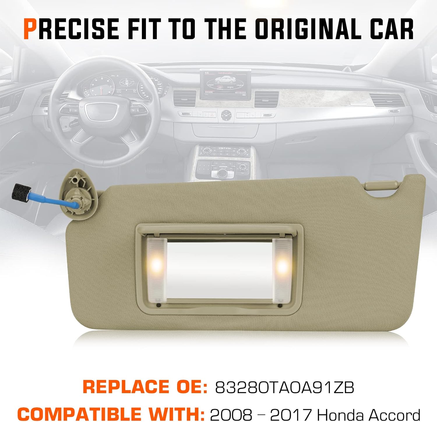 Youxmoto Left Driver Side Sun Visor Replacement for Honda Accord 2008 2009 2010 2011 2012 2013 2014 2015 2016 2017 Beige Car Visor, Replaces# 83280TA0A91ZB, with Vanity Mirror and Light