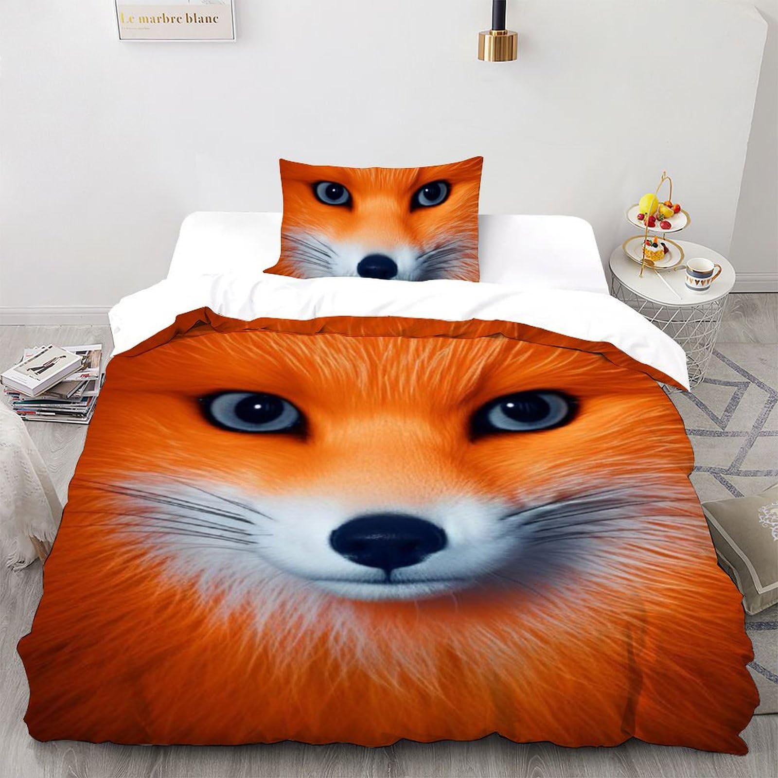 Housse de couette single renard pour lit garçon en microfibre avec taie d'oreiller