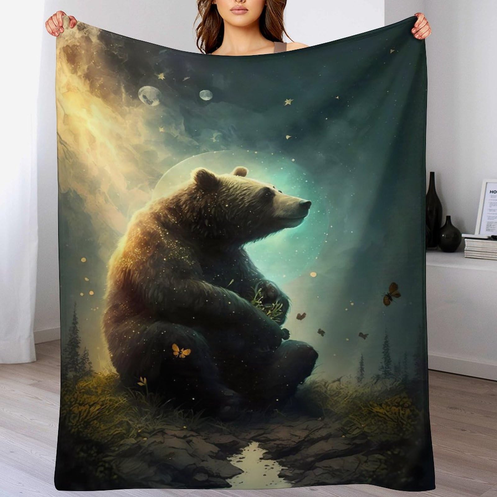 Couverture plaid ours en flannel molleton 130x180cm toutes saisons pour lit et canapé