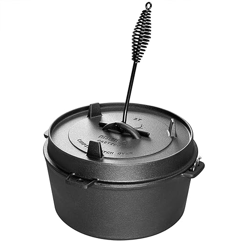 Miniatura 8 de EDGING CASTING Horno holandés para acampar de hierro fundido pre-sazonado, 6QT al aire libre para acampar al aire libre con trípode de tapa