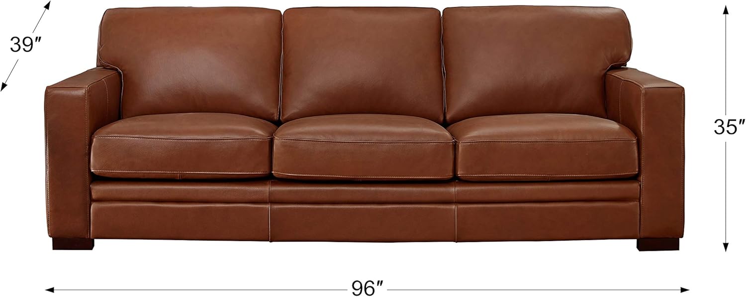 Hydeline Dillon Top Grain Leather Sofa and Loveseat Set, Cinnamon Brown, Feather Down, Memory Foam and Springs Seating