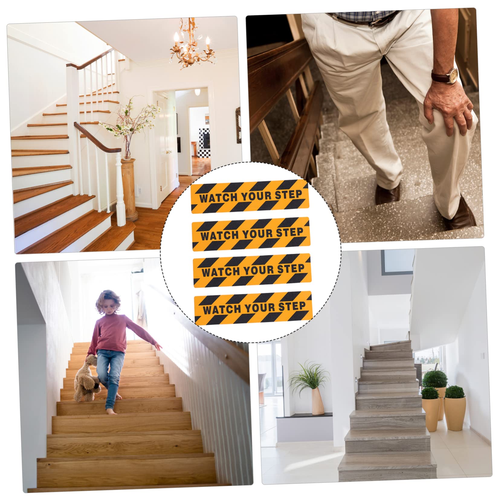 TOPBATHY 10 pezzi Nastro Antiscivolo Adesivo con Watch Your Step Strisce Antiscivolo per Scale e Passaggi Esterni Sicurezza Pet Resistente e Facile da Applicare