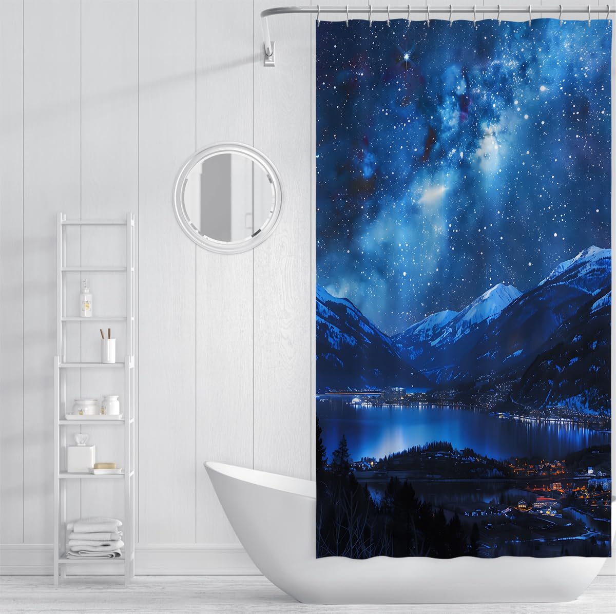Estetyczny styl zasłony prysznicowe W200 x szer. 200 cm Country Blue Galaxy Night Sky Star wodoodporne odporne na pleśń zasłony łazienkowe poliester lekki łatwy do czyszczenia