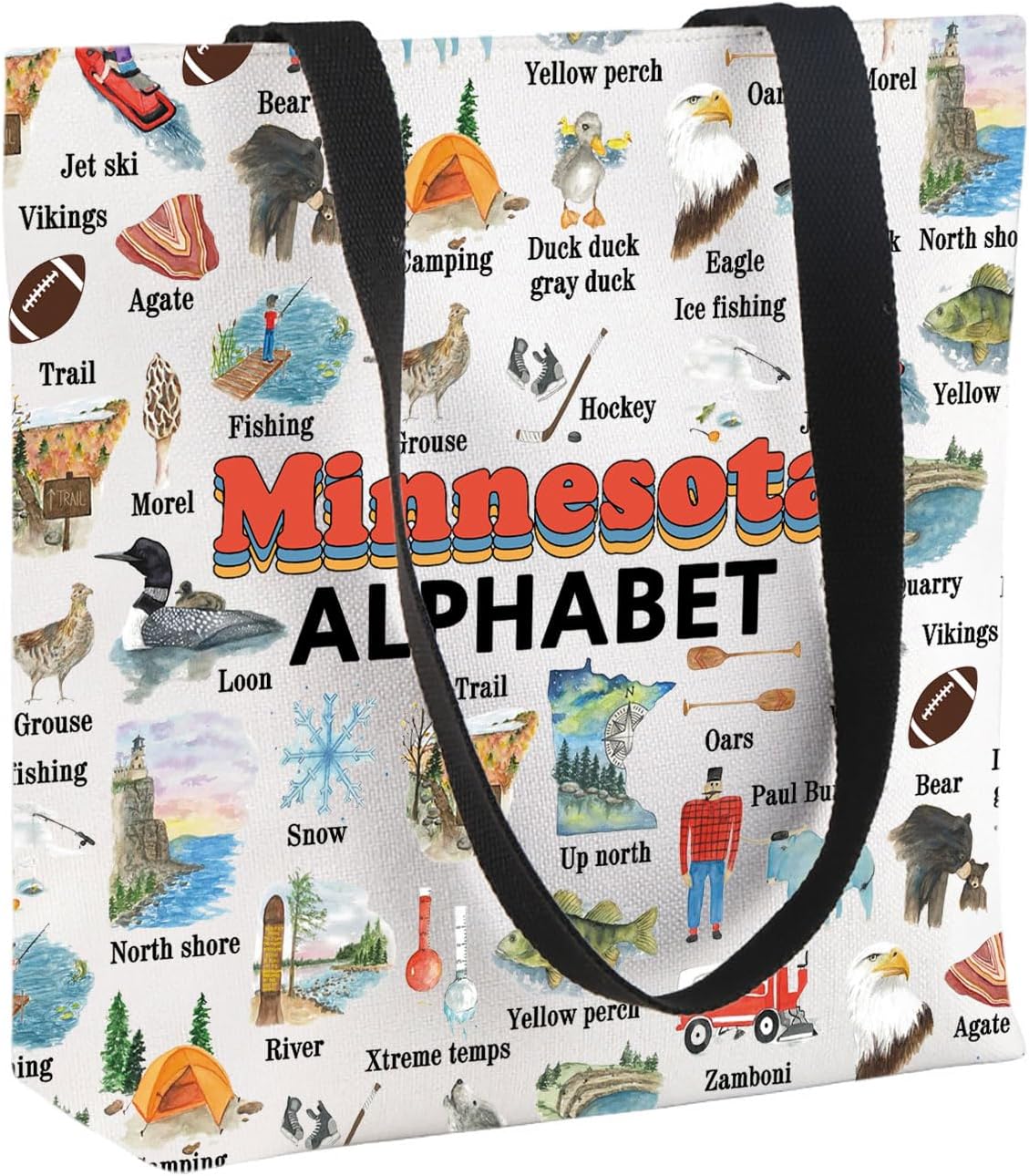 MNIGIU Minnesota Alphabet Tote Bag Minnesota Souvenir Gift M-innesota Travel Gift M-innesota Lover Gi-ft