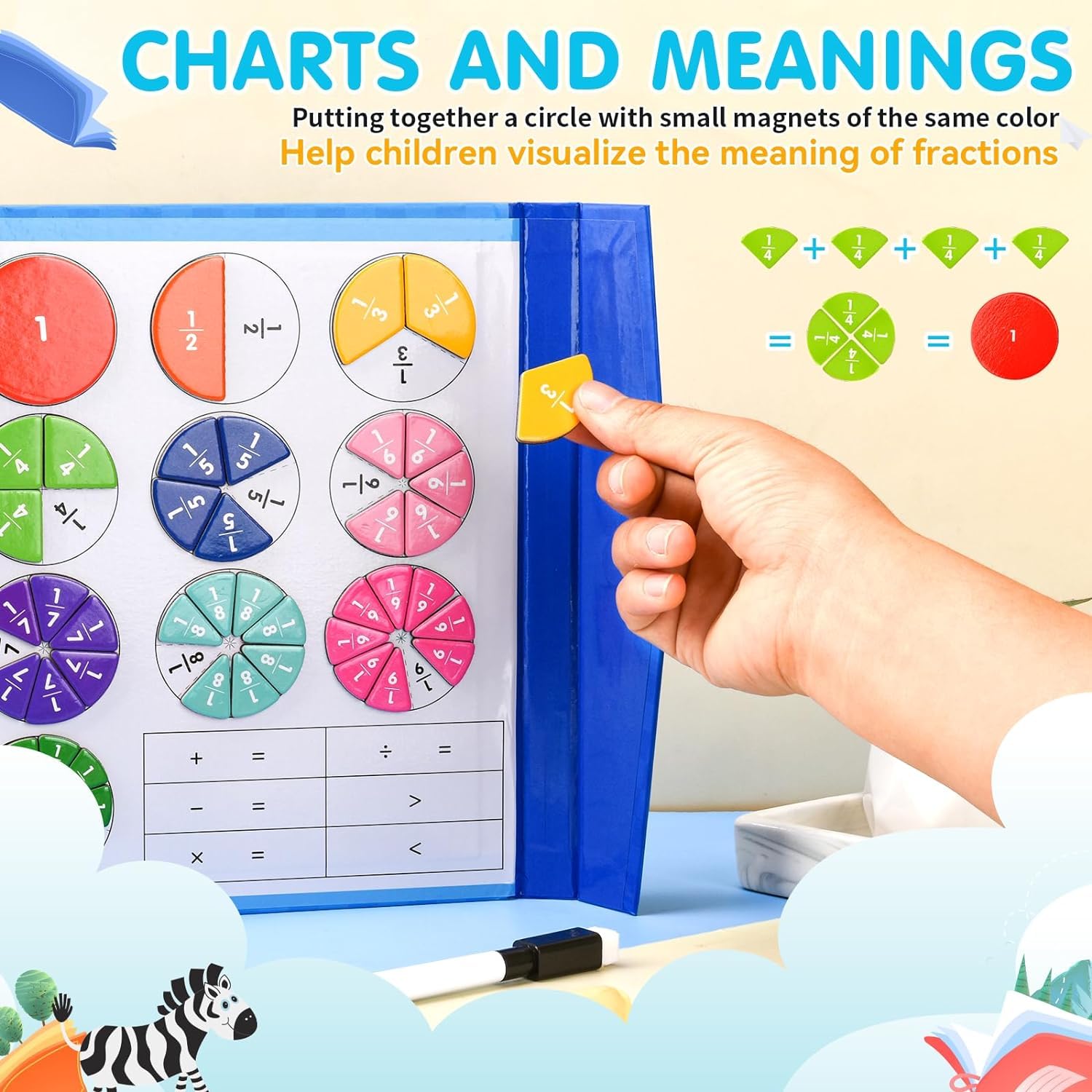 Puzzle Educativo Sulla Frazione Magnetica, Piastrelle Magnetiche Frazioni, Matematica Montessori Primaria, Set per Bambini