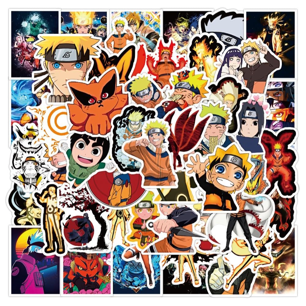 50Pcs Manga Naruto Stickers, Vinyl Waterproof Anime Sticker for Laptop, Guitar, Water Bottle,Auto