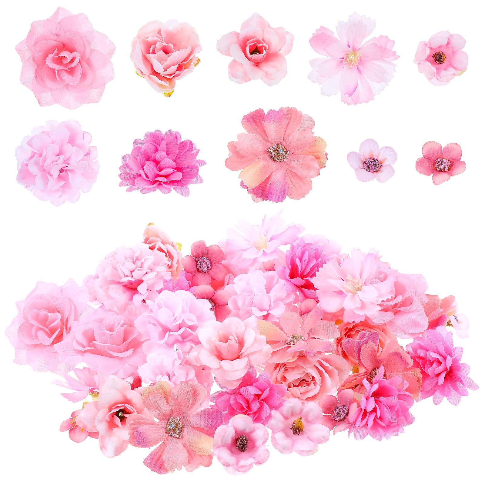 50 Pcs Pink Fake Flower Heads Mini Artificial Flowers for Crafts Faux Flower Heads Bulk Small Decorative Flowers for Crafts Cake Wreath Garlands Wedding Party Home Decoration Pink 0.98-2.36 Inch