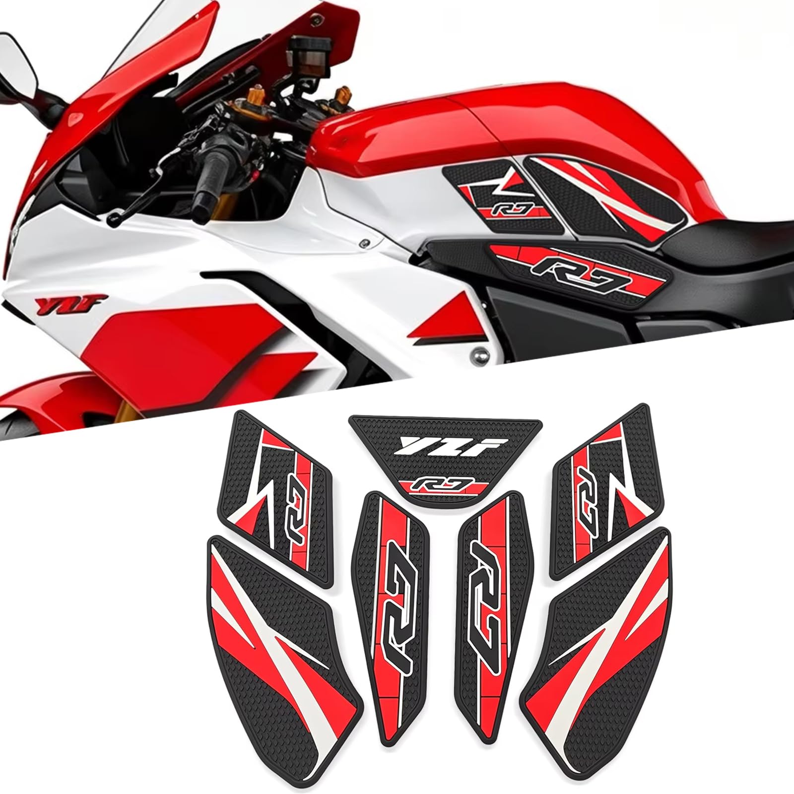 for YZF-R7 yzfr7 2026 New Accessories Fuel Tank Anti-Slip Stickers Side Guards Knee Anti-Slip mats Protective Stickers 7-piece Set Rubber Fuel Tank Stickers Tank Pads Tank pad Gas (2026 Red)