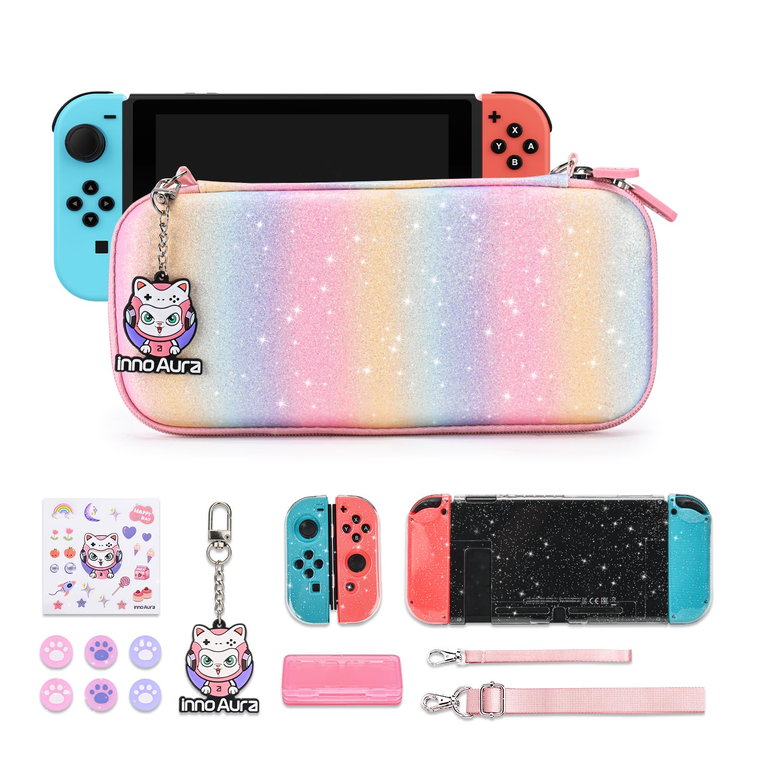 innoAura - Funda para Switch NS, innoAura Switch - Kit de Accesorios para Interruptor con Funda de Transporte Switch, Protector de Pantalla Switch, Funda para Juego Switch — view 3