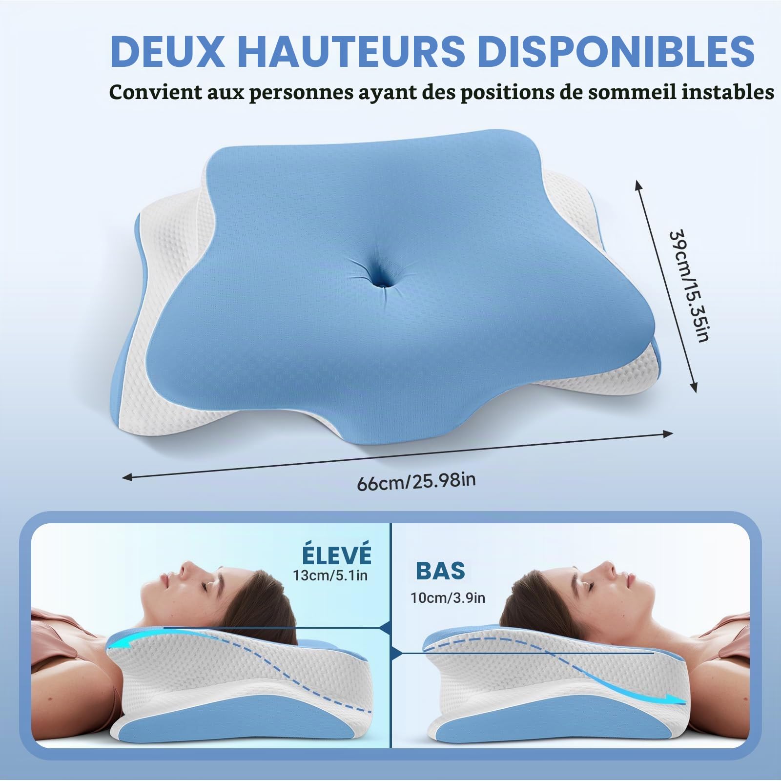 A-Pce Oreiller Ergonomique Cervical,Oreillers Memoire Forme, Bleu
