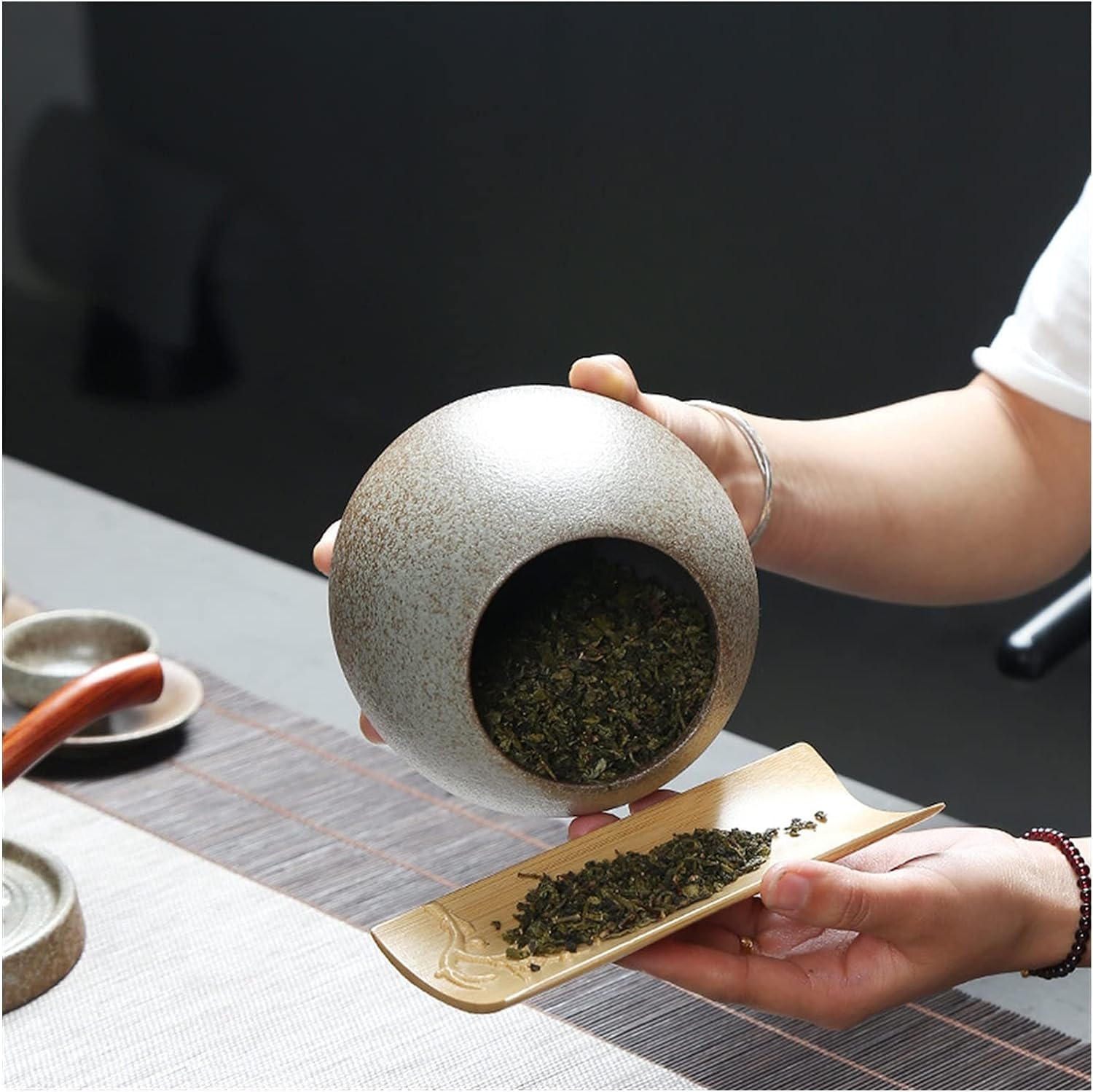 Vorratsdose Teedose aus rauer Keramik, feuchtigkeitsbeständige Teedose mit luftdichtem Deckel, Küchenkanister für Kaffee/Zucker/lose Teeblätter Gewürzdose