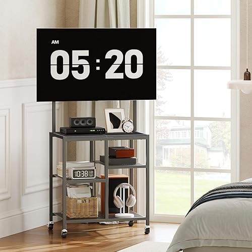 Miniatura 7 de HOOBRO TV Stand with Wheels and Mount for 50 Inch TVs, Mobile Corner TV Stand with Storage Shelves, Rolling Entertainment Center for Small Space,