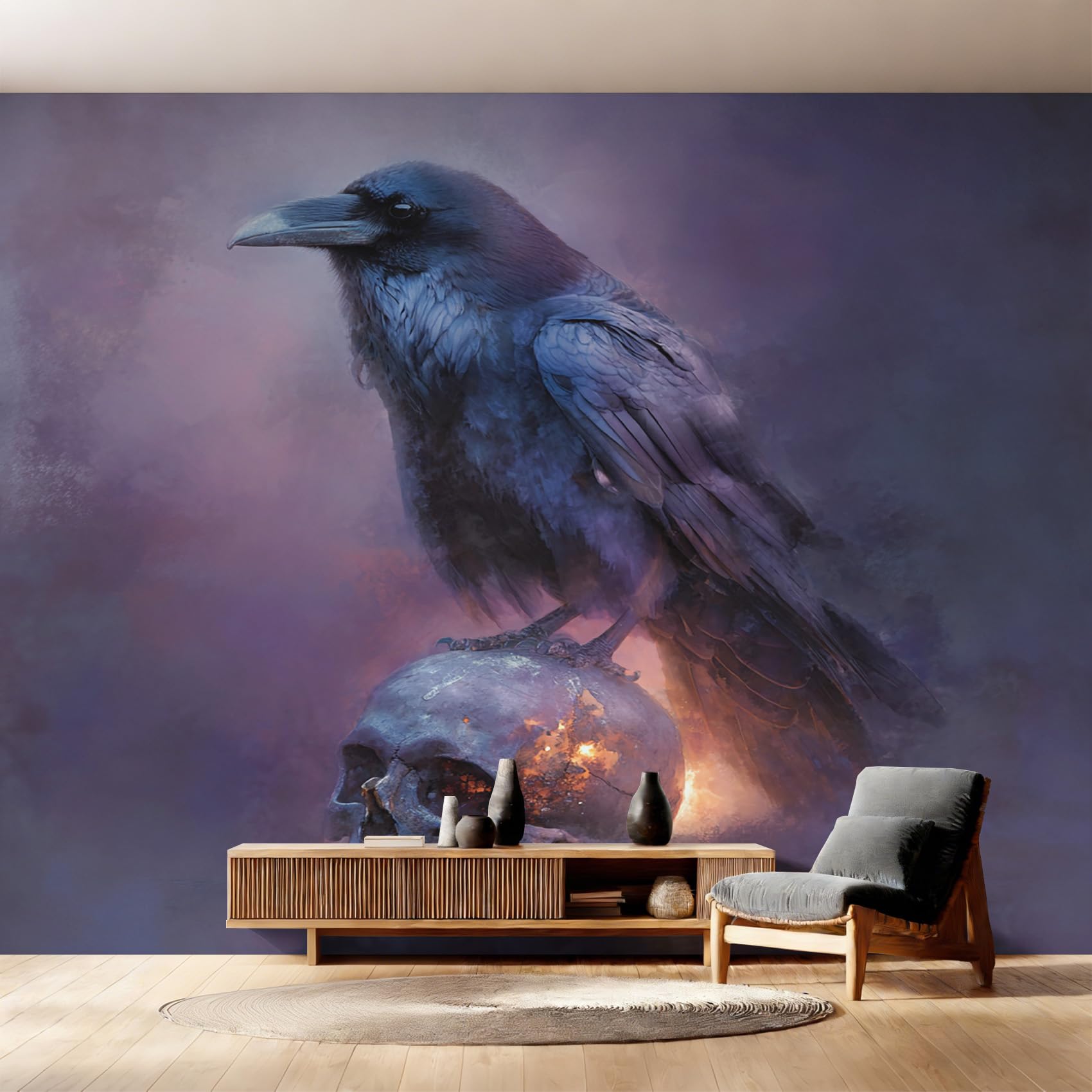 Papier Peint Panoramique Corbeau Gothique Intissé 400x280 cm pour Salon