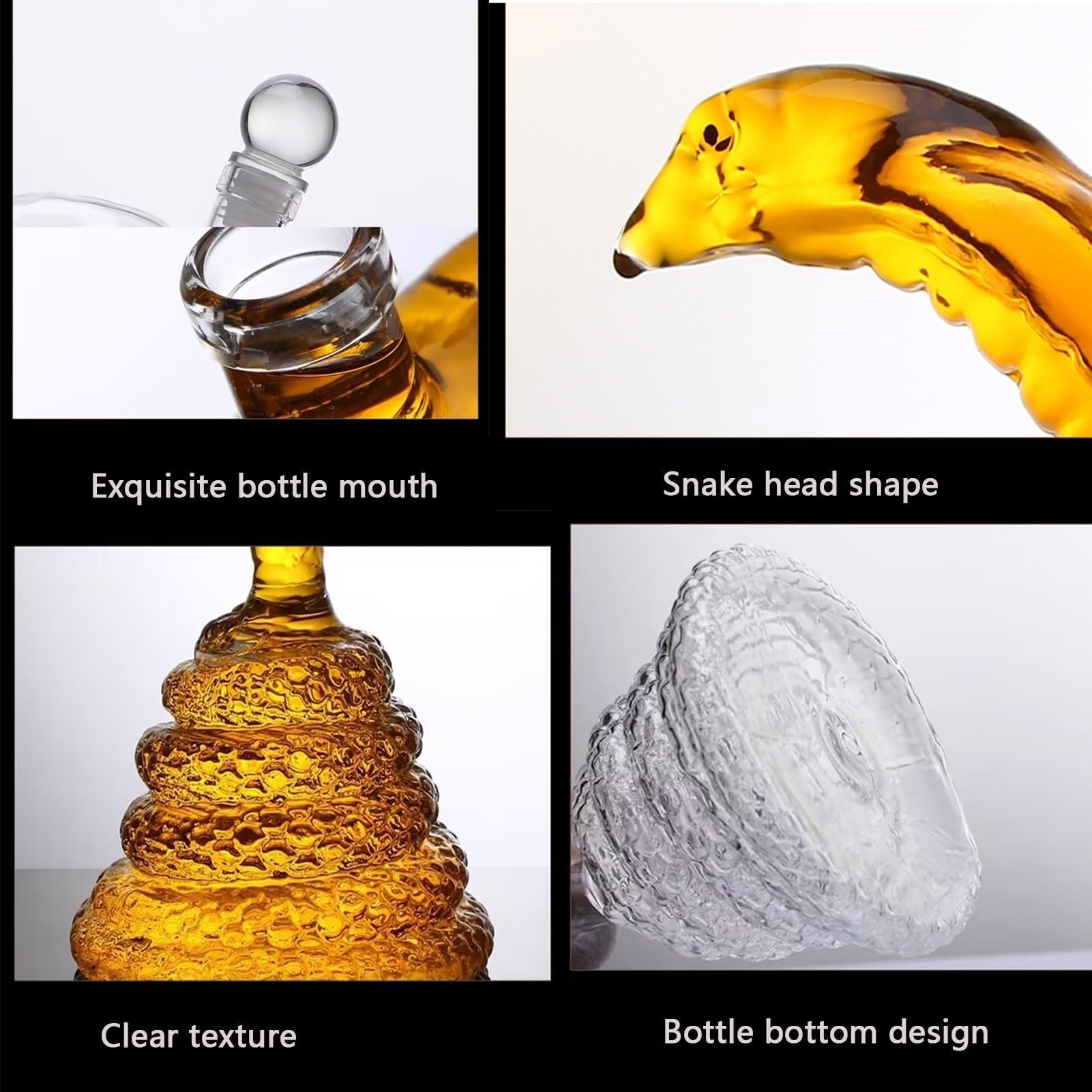1000ML Decantador Whisky Arte Escultura - Decantador De Whisky Con Forma De Serpiente Cobra Real 3D, De Vidrio Soplado A Mano Sin Plomo, Con El Símbolo Del Zodíaco