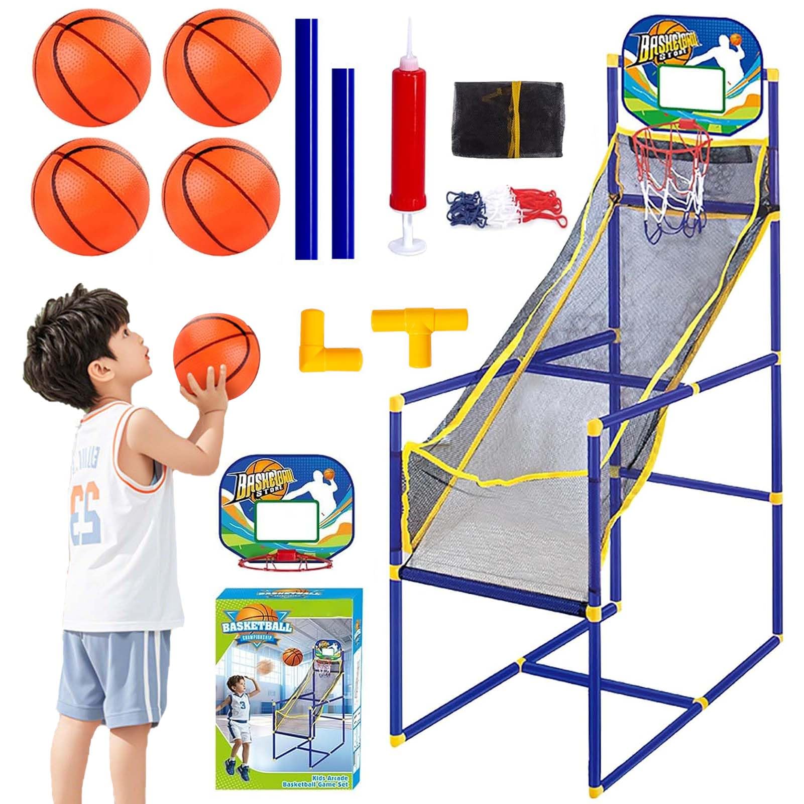 Kids' Indoor Basketball Arcade Game with 4 Balls, Hoop and Return Ramp