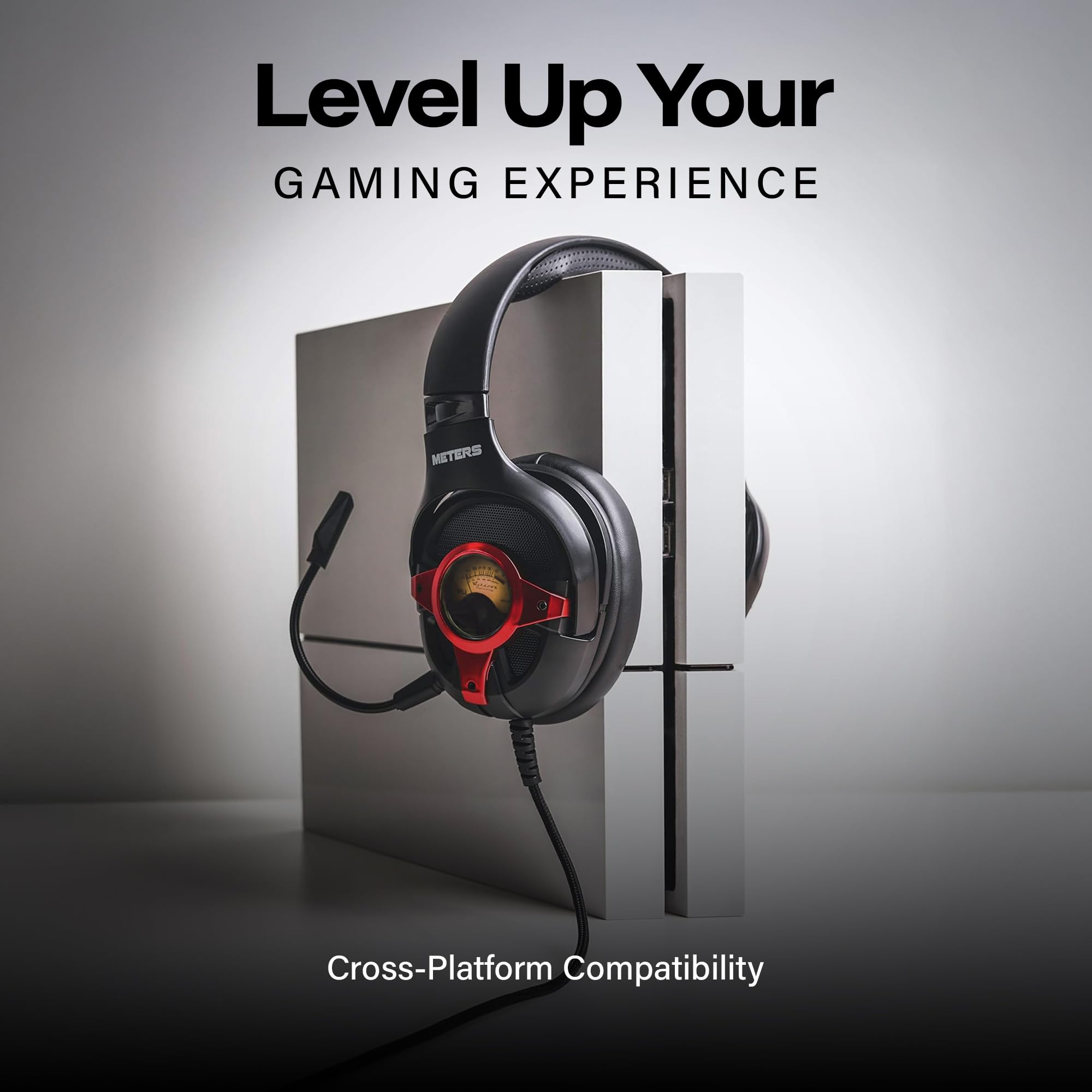 Meters M-Level-UP, Gaming-Headset, 7.1 Surround-Sound, abnehmbares Mikrofon, leistungsstarke 50-mm-Treiber, Inline-Fernbedienung, helles personalisiertes RGB und einzigartige VU, kompatibel mit PC,