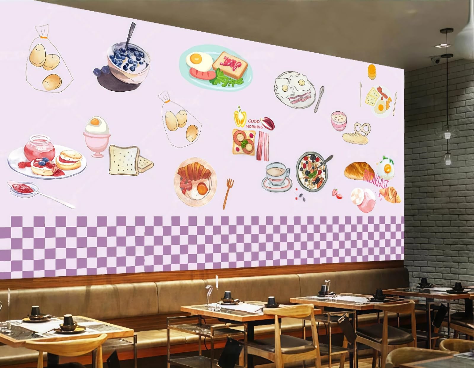Rskjdghshd 3D Wallpaper Hand-Painted Small Fresh Breakfast Bakery Gourmet Dessert House Drink Bar Background Wall Western Restaurant Wallpaper Cafe Mural,,200X140cm