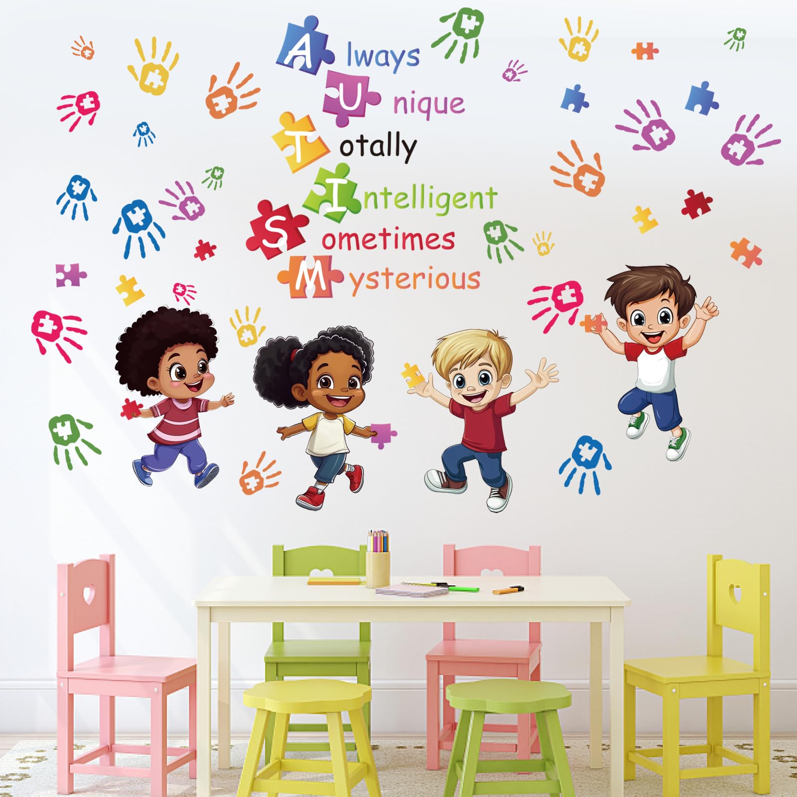 PLIGREAT 2 Sheets Inspirational Quotes Wall Stickers Removable Vinyl Wall Decals Colorful Hand Prints Wall Art Murals for Kids Bedroom Nursery School Classroom Wall Decor DIY Decorative Stickers - Image 2