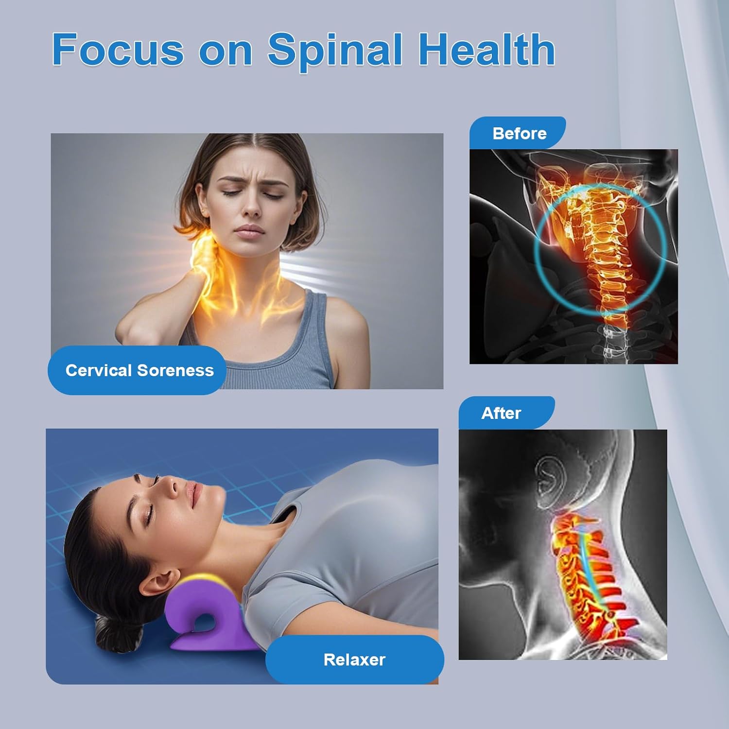 Neck Stretcher with Magnetic Therapy Acupressure for Pain Relief, Neck and Shoulder Relaxer, Chiropractic Pillow, Restore Neck Curve (Purple) - Image 3