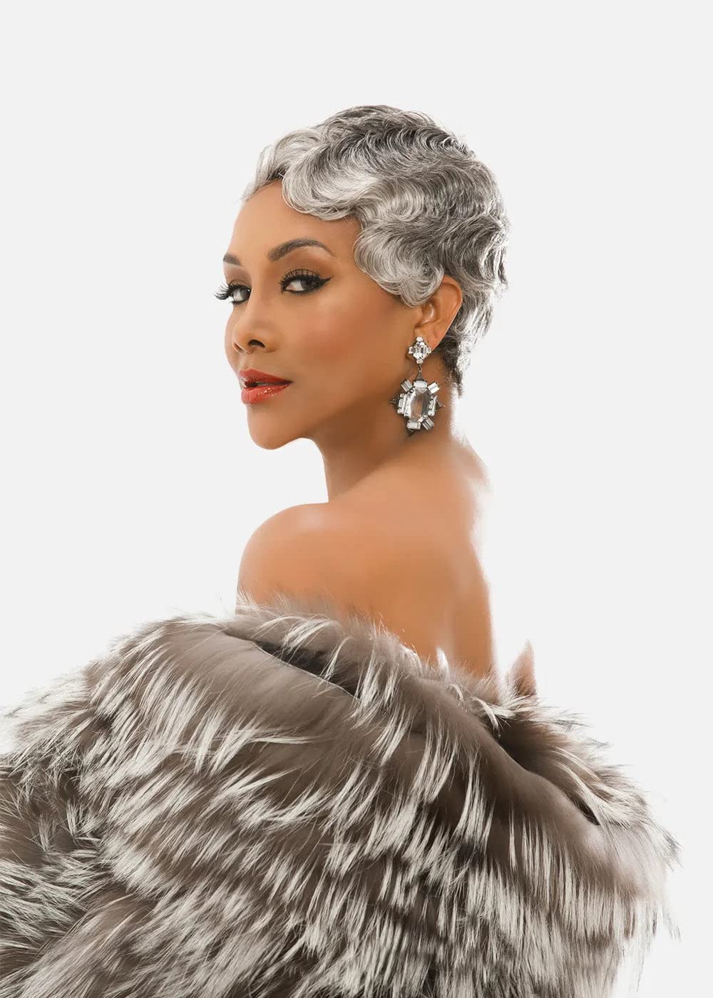 Vivica A. Fox Short Finger Wave with Tapered Back Pure Stretch Cap Synthetic Hair Wig - MAYA (M60LP)