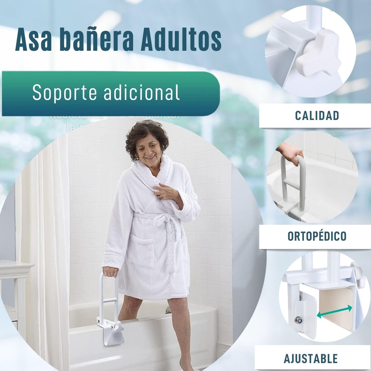 OrtoPrime Asa bañera Adultos y Niños - Agarraderas baño - Asidero para Baño - Barra ducha - Agarrador ducha Personas Mayores - Asidero Bañera Adultos - Apoyo Bañera - Asa de SEGURIDAD para Baño