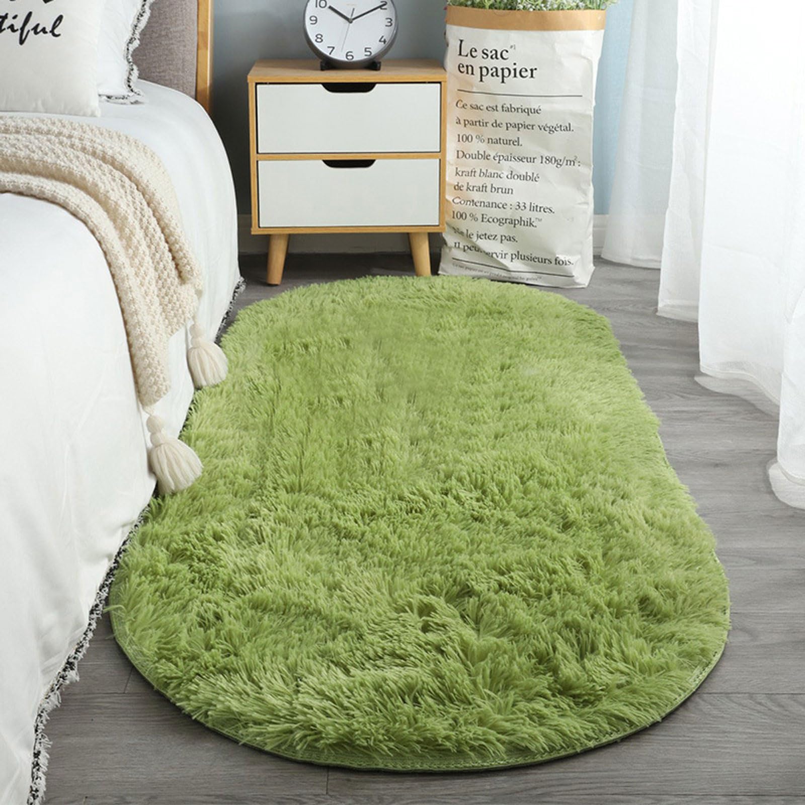 Tapis de salon moelleux vert facile à nettoyer 60 x 160 cm