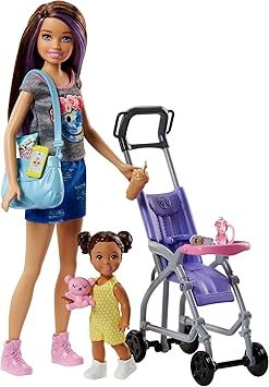Barbie Babysitting Playset with Skipper Doll, Baby Doll, Bouncy Stroller and Themed Accessories